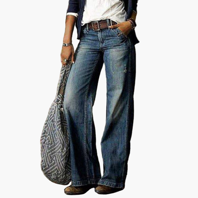 Women's High Waist Wide Leg Jeans Vintage Style Casual Denim Pants