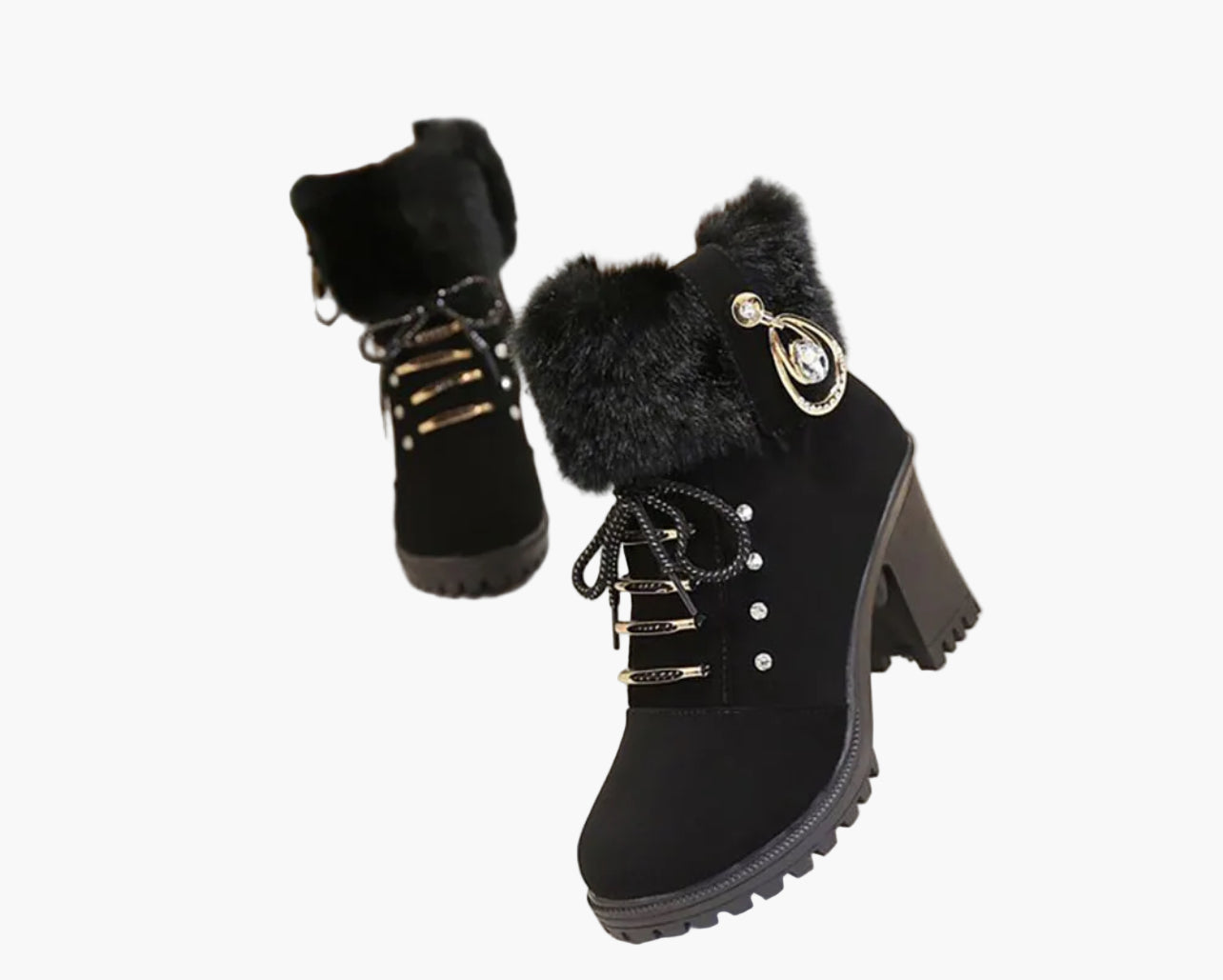 Women's High Heel Ankle Boots with Faux Fur and Lace-Up Design for Winter Fashion