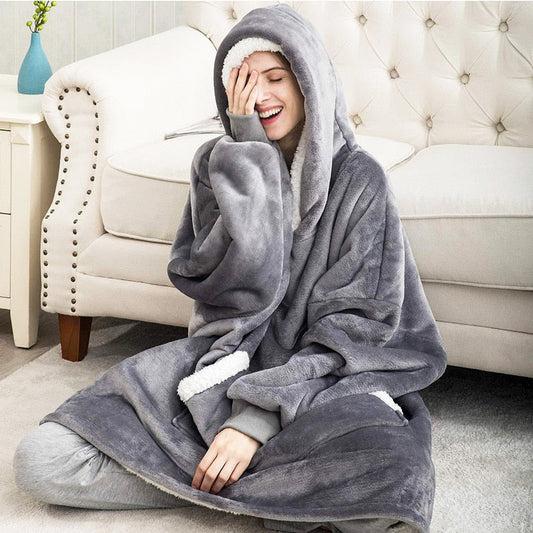 Women's Cozy Oversized Hoodie Blanket – Ultra Soft Fleece Lounge Wear with Hood and Pockets