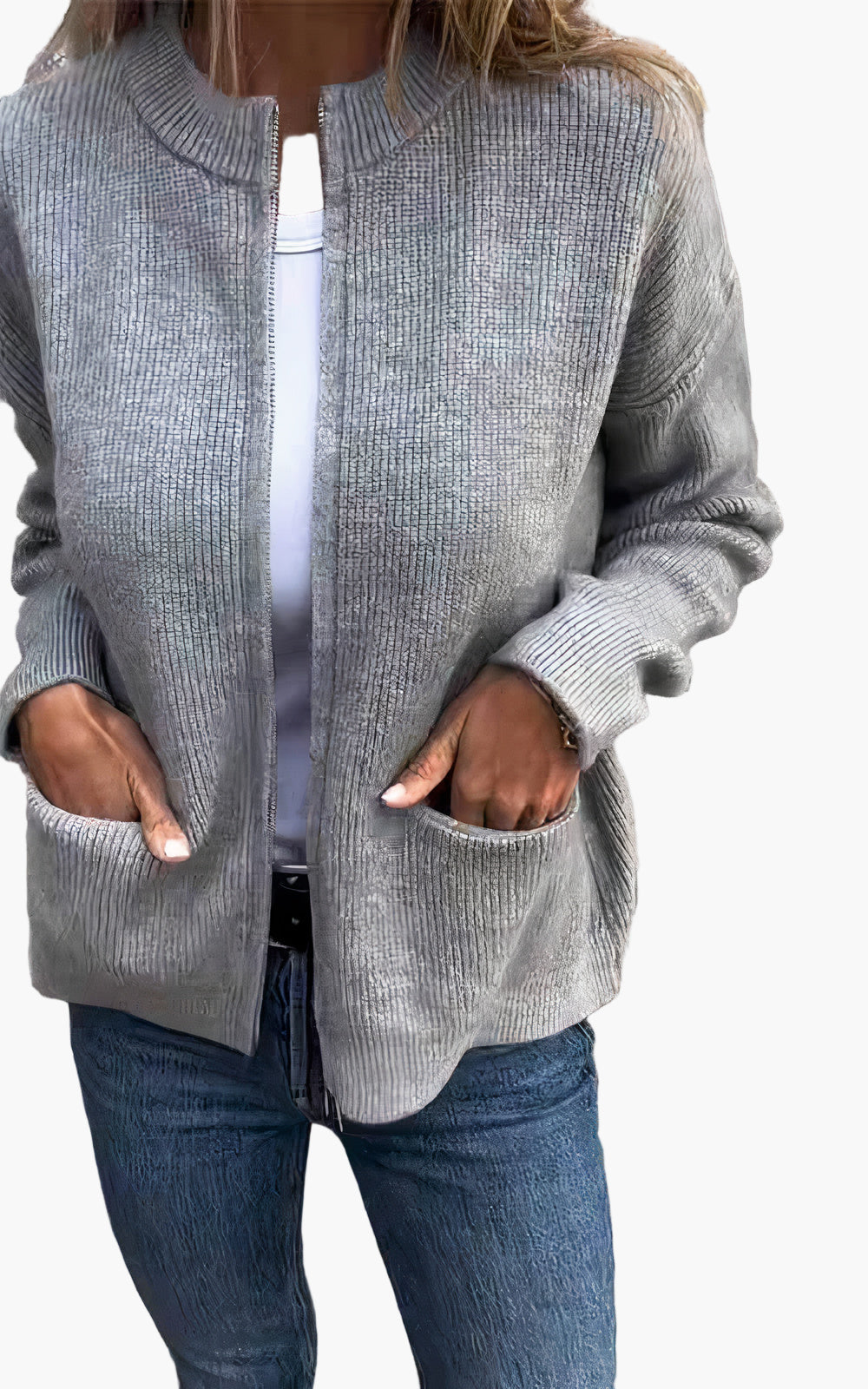 Women's Casual Zip-Up Knit Cardigan Jacket – Elegant Everyday Style