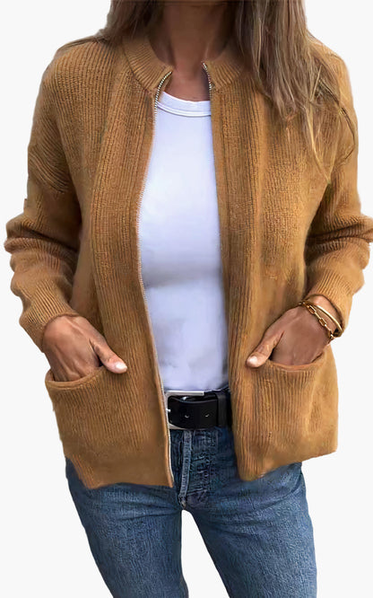 Women's Casual Zip-Up Knit Cardigan Jacket – Elegant Everyday Style