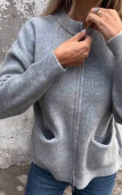 Women's Casual Zip-Up Knit Cardigan Jacket – Elegant Everyday Style