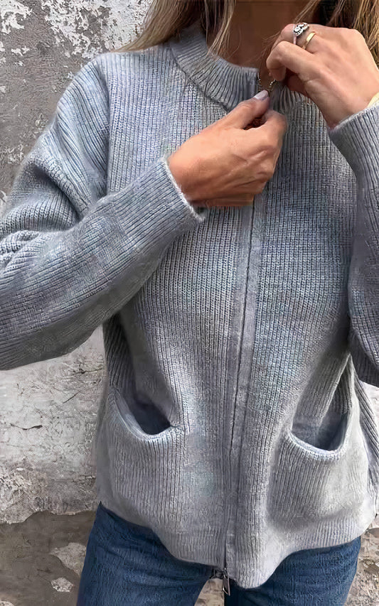 Women's Casual Zip-Up Knit Cardigan Jacket – Elegant Everyday Style