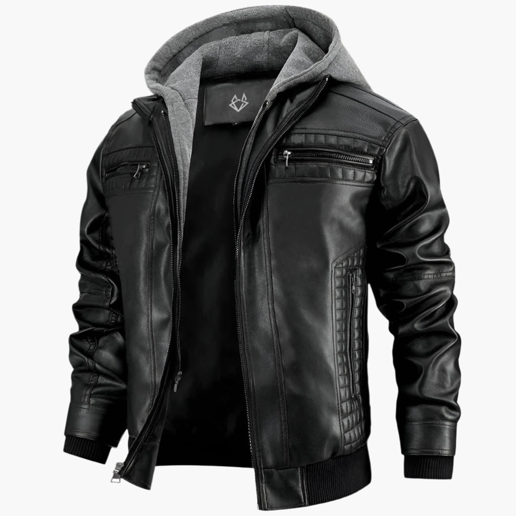 Men's Hooded Vegan Leather Jacket – Casual Street Style Motorcycle Outerwear