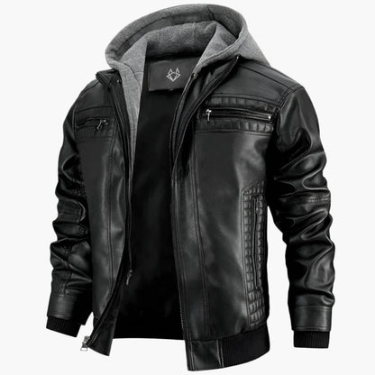 Men's Hooded Vegan Leather Jacket – Casual Street Style Motorcycle Outerwear