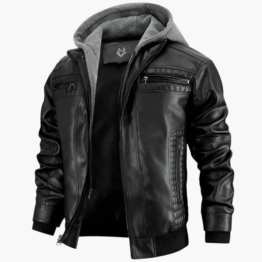 Men's Hooded Vegan Leather Jacket – Casual Street Style Motorcycle Outerwear