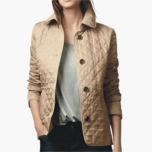 Women's Quilted Tailored Lightweight Jacket – Classic Diamond Stitch, Versatile Outerwear for Everyday Style