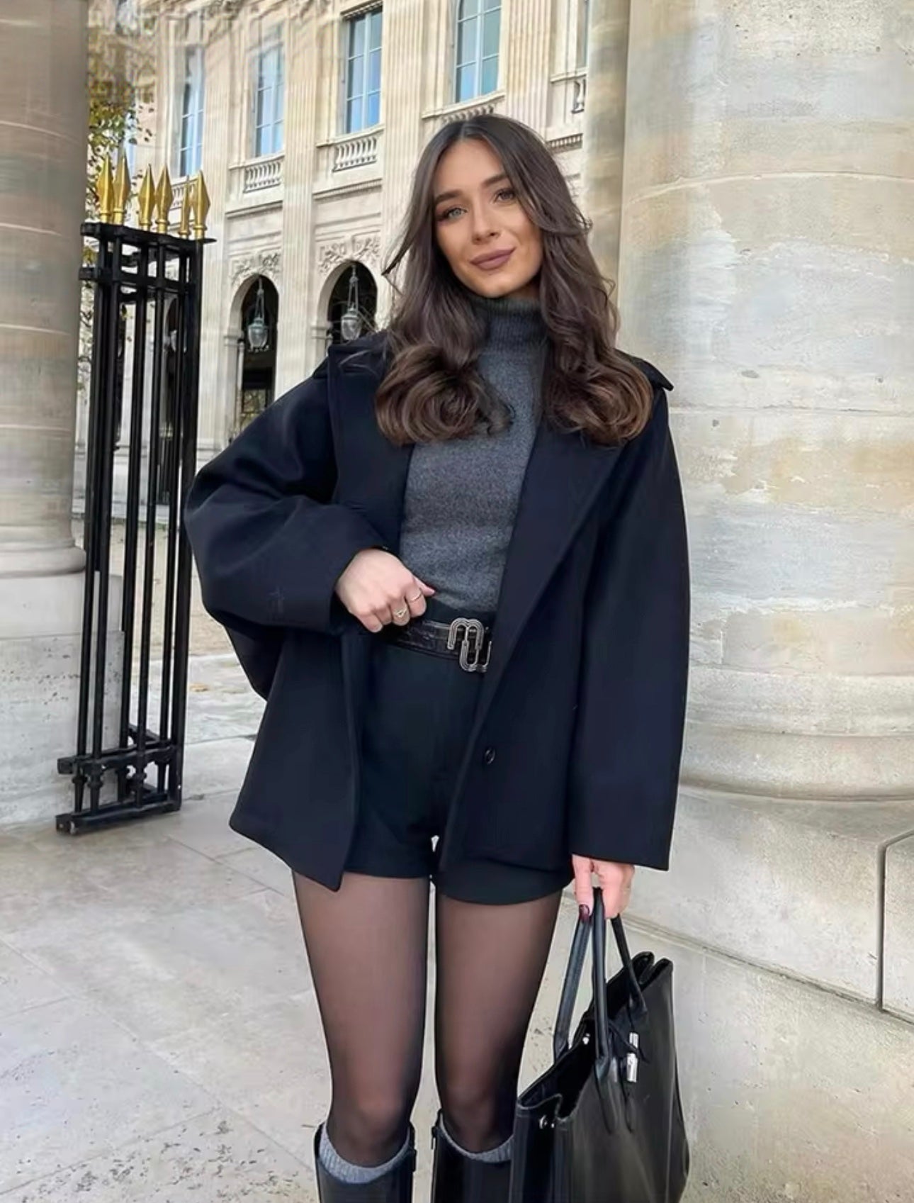 Women's Oversized Vegan Wool Blend Double-Breasted Coat – Boxy Fit, Elegant Street Style, Fall/Winter