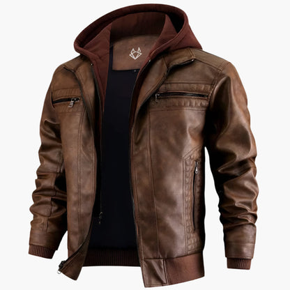 Men's Hooded Vegan Leather Jacket – Casual Street Style Motorcycle Outerwear