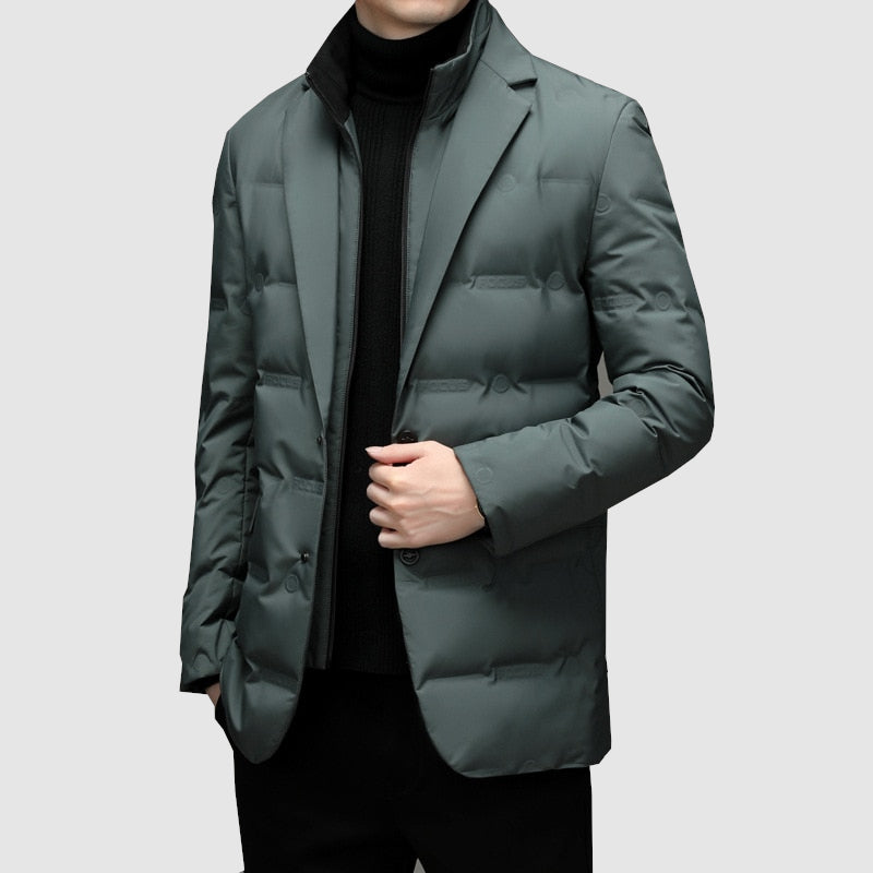 Men's Modern Business Casual Puffer Blazer – Tailored Warm Jacket for Office and Everyday Elegance