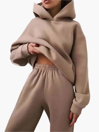 Women's Relaxed Fit Hoodie and Jogger Lounge Set – Casual Winterwear, Cozy Two-Piece Outfit