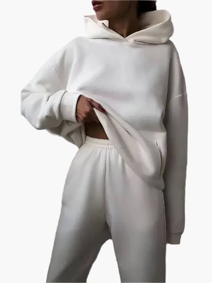 Women's Relaxed Fit Hoodie and Jogger Lounge Set – Casual Winterwear, Cozy Two-Piece Outfit