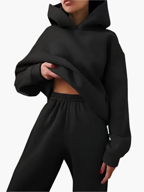 Women's Relaxed Fit Hoodie and Jogger Lounge Set – Casual Winterwear, Cozy Two-Piece Outfit