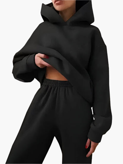 Women's Relaxed Fit Hoodie and Jogger Lounge Set – Casual Winterwear, Cozy Two-Piece Outfit