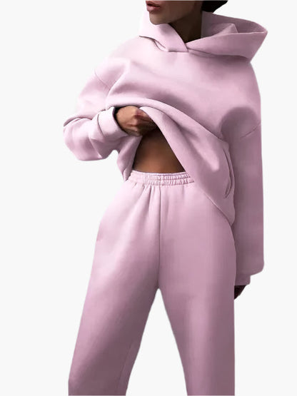 Women's Relaxed Fit Hoodie and Jogger Lounge Set – Casual Winterwear, Cozy Two-Piece Outfit