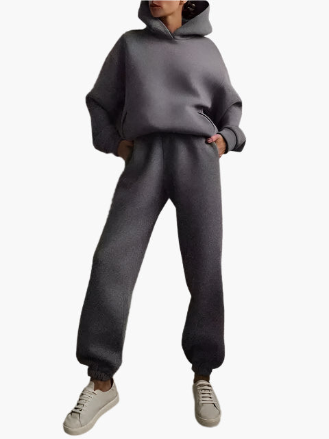 Women's Relaxed Fit Hoodie and Jogger Lounge Set – Casual Winterwear, Cozy Two-Piece Outfit