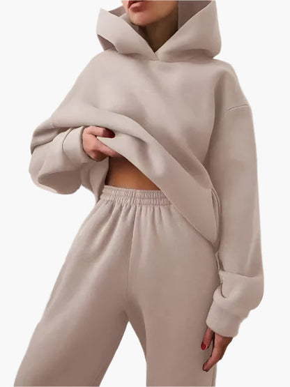 Women's Relaxed Fit Hoodie and Jogger Lounge Set – Casual Winterwear, Cozy Two-Piece Outfit