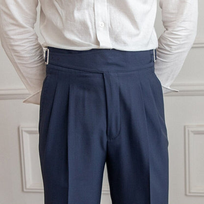 Men's High-Waisted Pleated Tailored Trousers for Business and Formal Wear