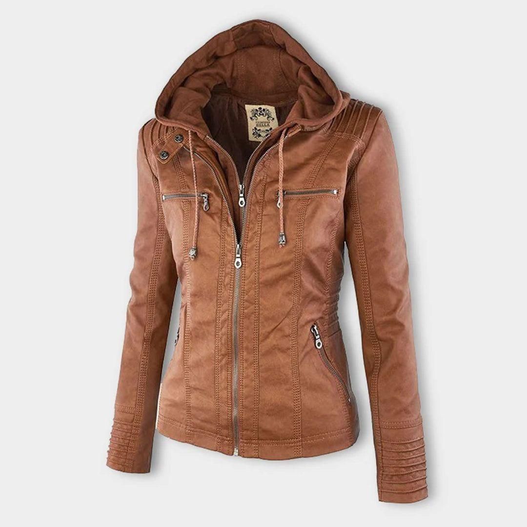 Women's Autumn Vegan Leather Hooded Jacket with Zipper – Stylish and Functional Outerwear