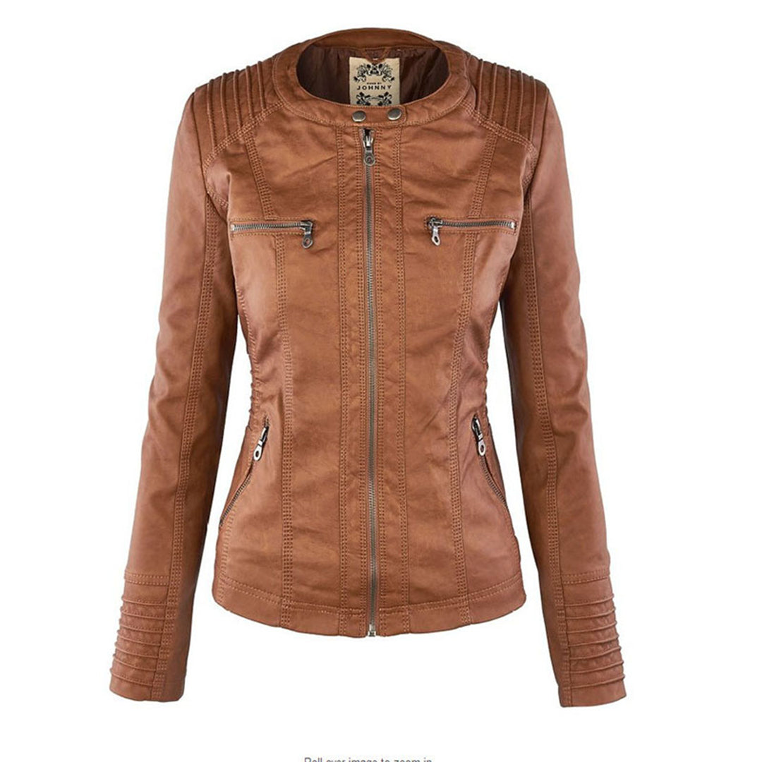Women's Hooded Vegan Leather Jacket – Stylish Weatherproof Moto Design for Everyday Wear