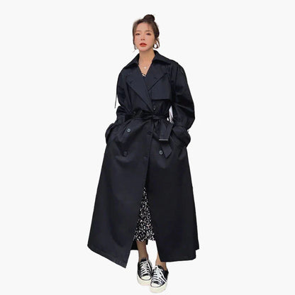 Women's Long Oversized Trench Coat – Double-Breasted Classic Style – Casual & Business Outerwear