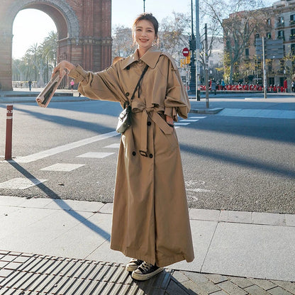 Women's Long Oversized Trench Coat – Double-Breasted Classic Style – Casual & Business Outerwear