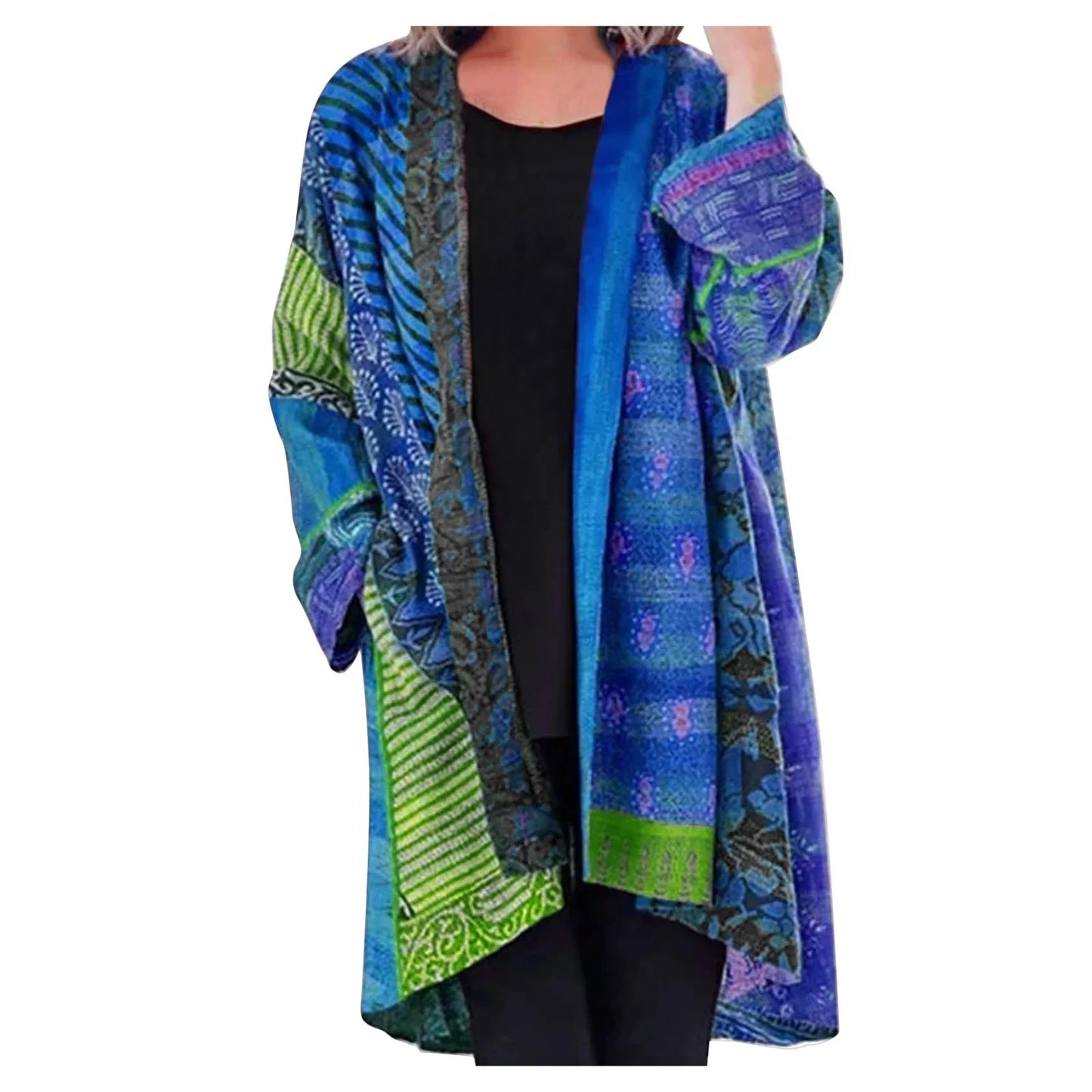 Women's Vintage Boho Open Front Cardigan – Relaxed Fit Statement Outerwear