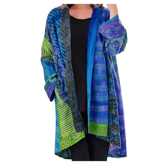 Women's Vintage Boho Open Front Cardigan – Relaxed Fit Statement Outerwear