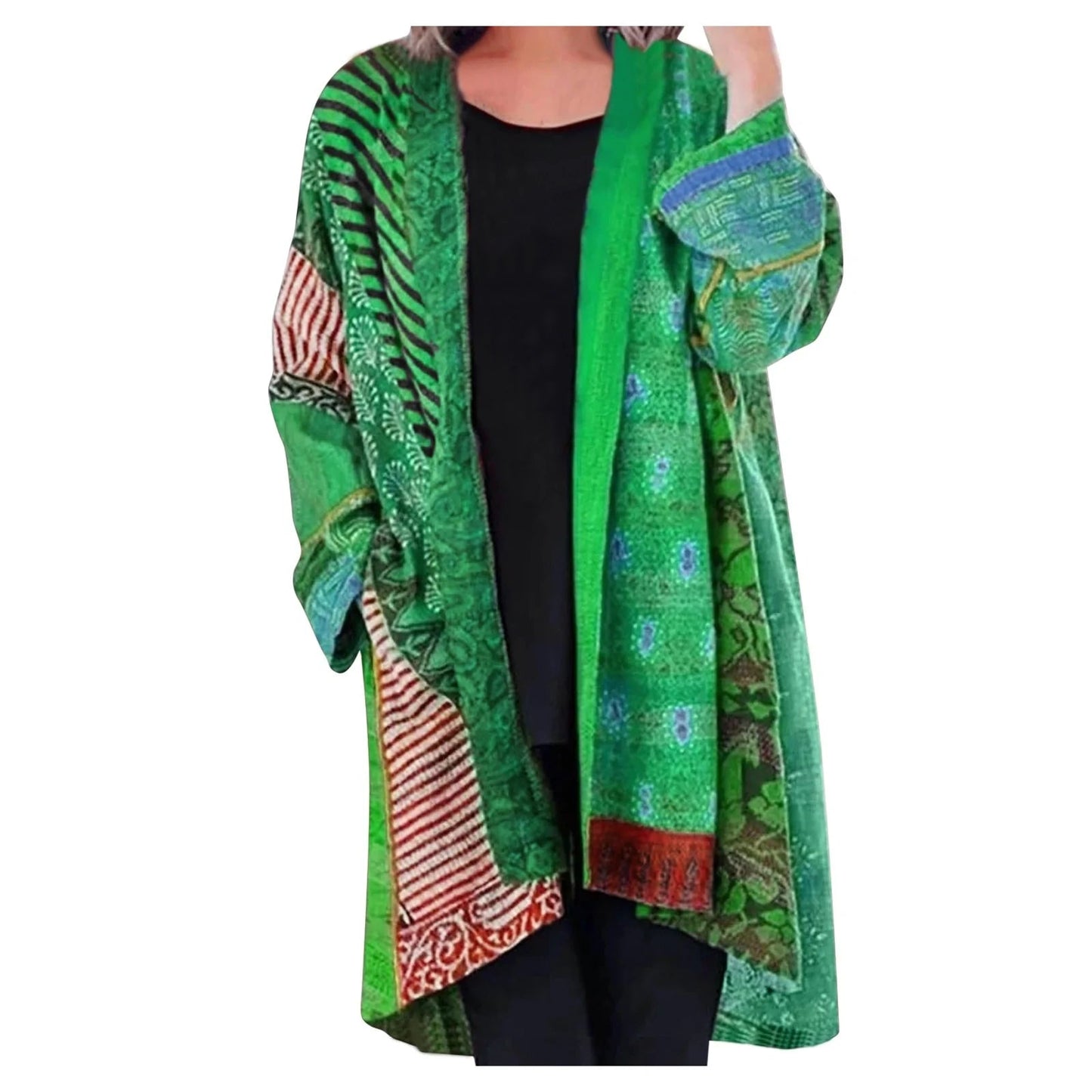 Women's Vintage Boho Open Front Cardigan – Relaxed Fit Statement Outerwear