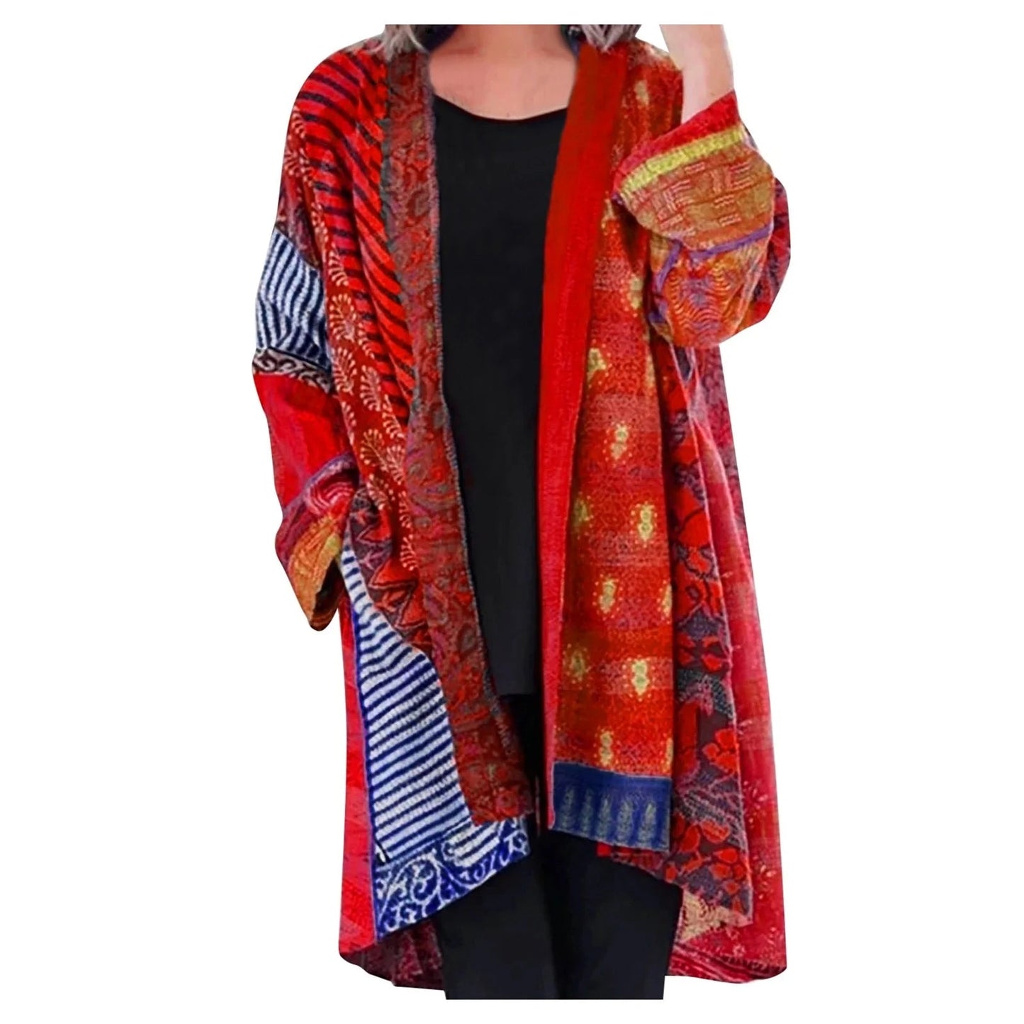 Women's Vintage Boho Open Front Cardigan – Relaxed Fit Statement Outerwear