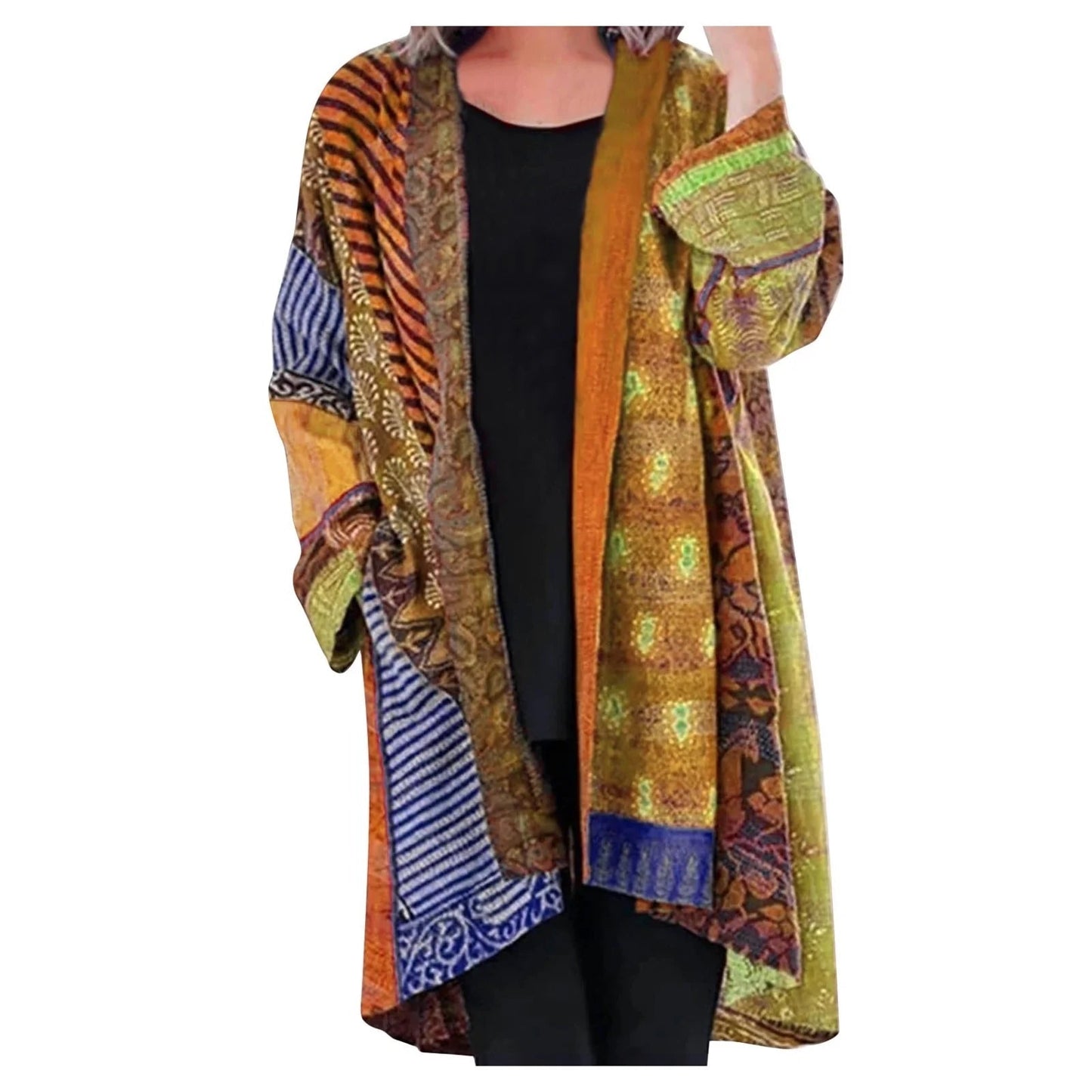Women's Vintage Boho Open Front Cardigan – Relaxed Fit Statement Outerwear