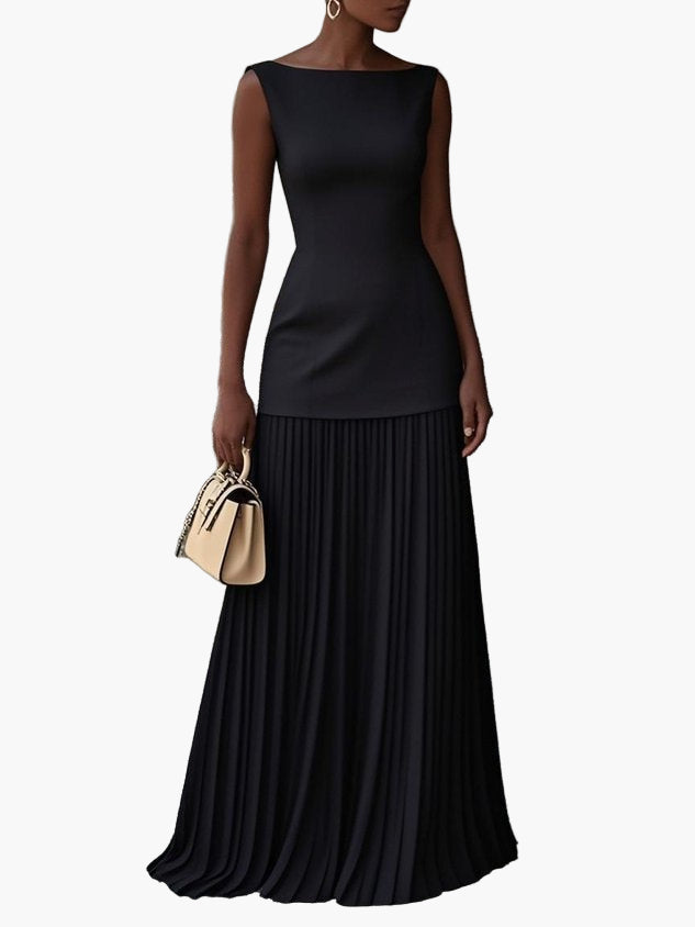 Women's Elegant Two-Piece Maxi Dress Set – Sleeveless Top & Pleated Skirt for Formal Events