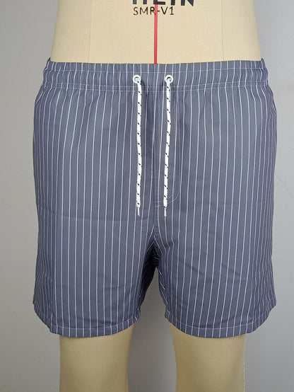 Men's Striped Casual Beach Shorts with Drawstring – Relaxed Fit Summer Swimwear