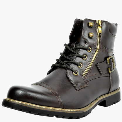Men's Motorcycle Riding Boots – Classic Leather Style with Buckle and Lace-Up Design
