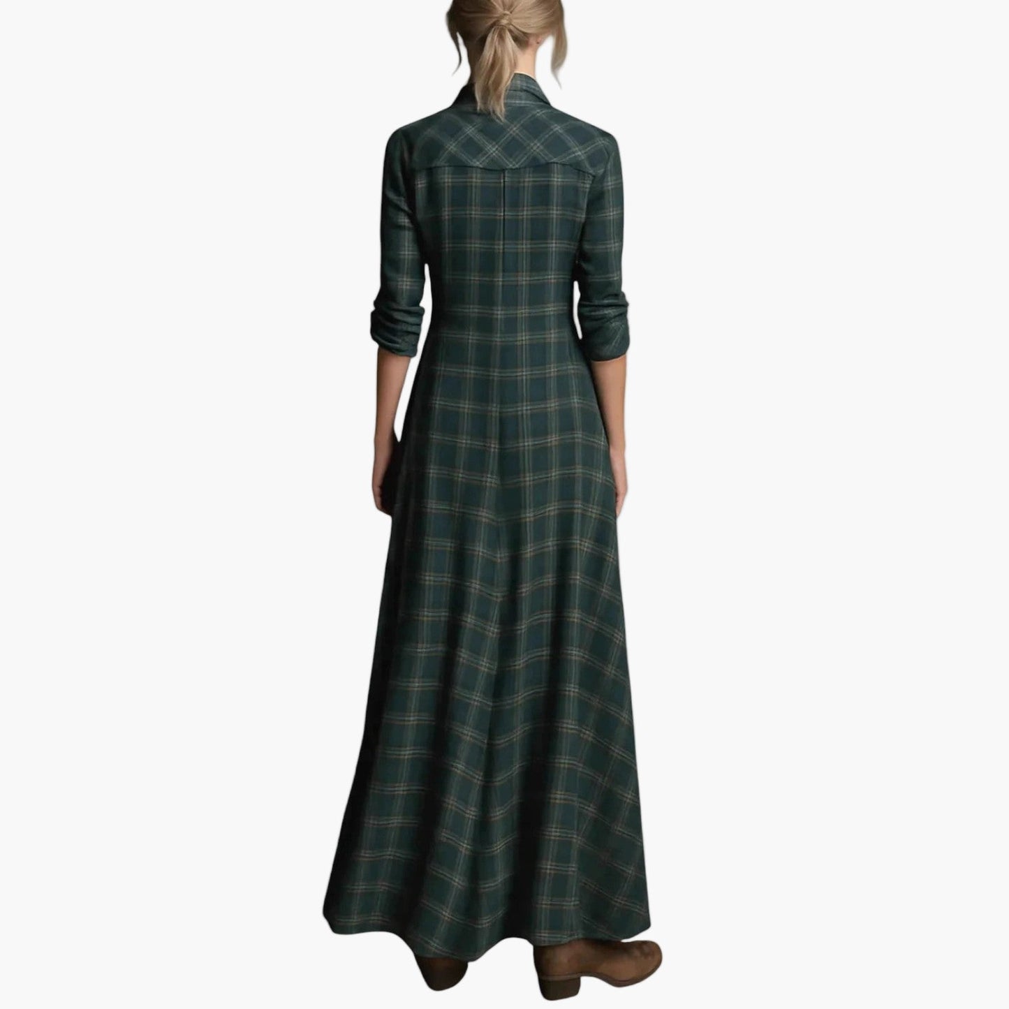 Women's Plaid Shirt Maxi Dress Casual Elegant Long Sleeve Button Down