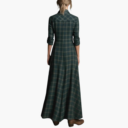 Women's Plaid Shirt Maxi Dress Casual Elegant Long Sleeve Button Down