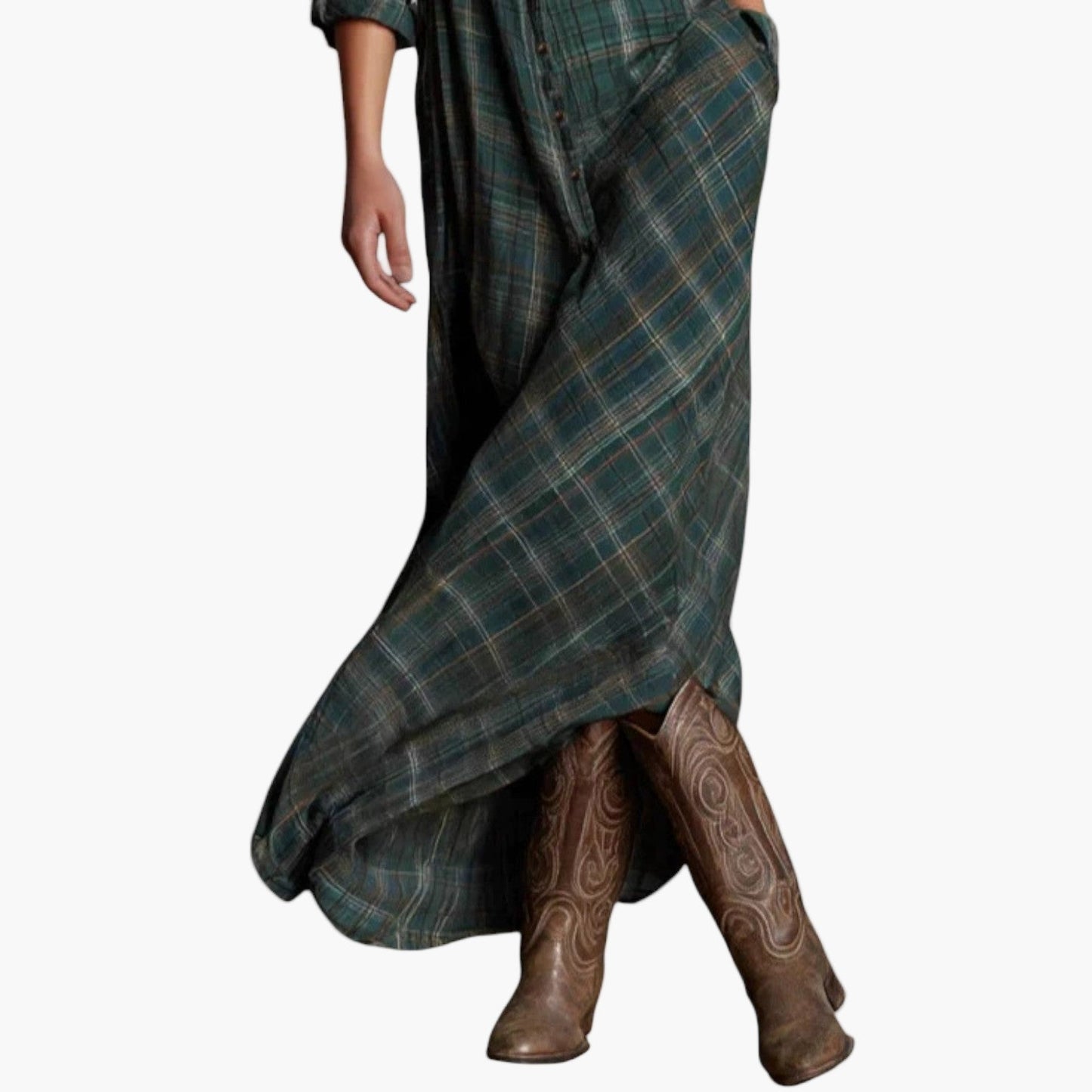 Women's Plaid Shirt Maxi Dress Casual Elegant Long Sleeve Button Down