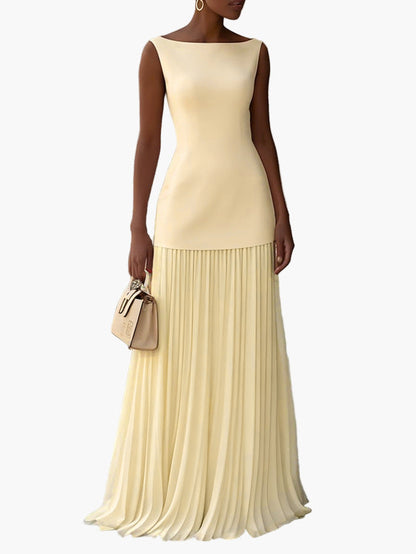 Women's Elegant Two-Piece Maxi Dress Set – Sleeveless Top & Pleated Skirt for Formal Events