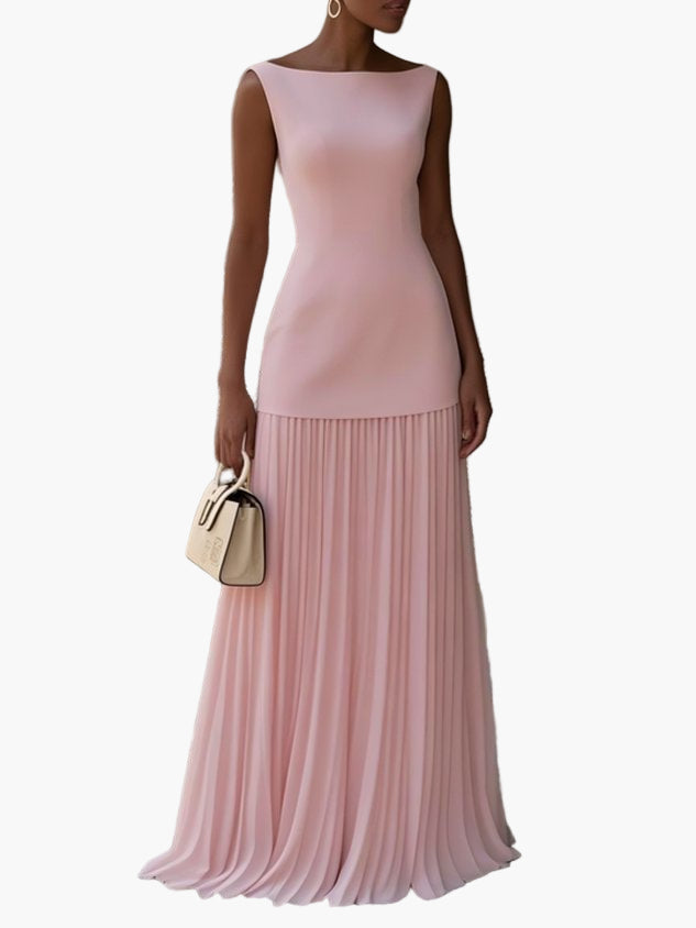 Women's Elegant Two-Piece Maxi Dress Set – Sleeveless Top & Pleated Skirt for Formal Events