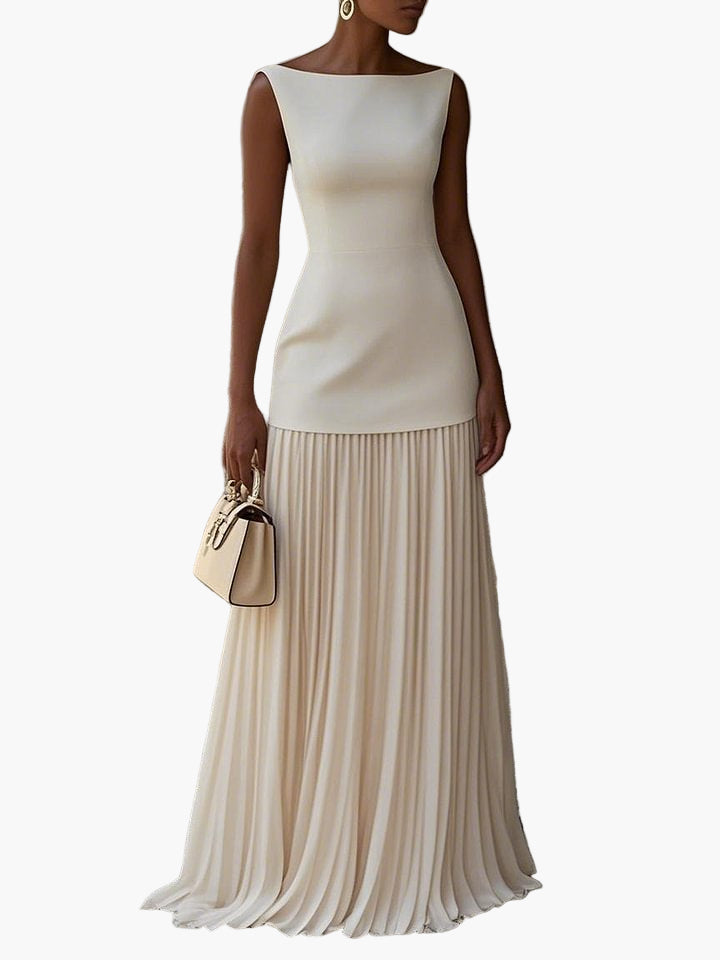 Women's Elegant Two-Piece Maxi Dress Set – Sleeveless Top & Pleated Skirt for Formal Events