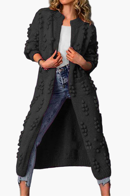 Women's Long Textured Knit Cardigan – Elegant Casual Outerwear for Everyday Style