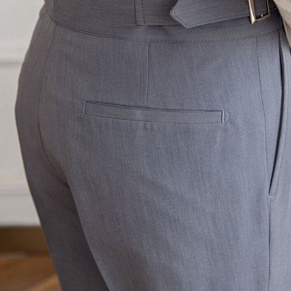 Men's High-Waisted Pleated Tailored Trousers for Business and Formal Wear