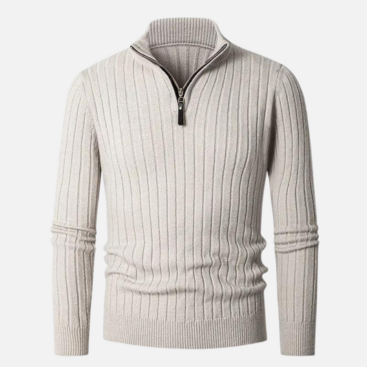 Men's Ribbed Half-Zip Sweater Classic Pullover for Versatile Everyday Style