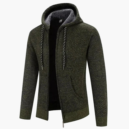 Men's Knitted Zip-Up Hoodie Jacket with Fleece Lining – Casual Winter Cardigan