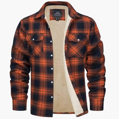 Men's Plaid Sherpa-Lined Fleece Jacket – Casual Winter Outdoor Shirt Jacket