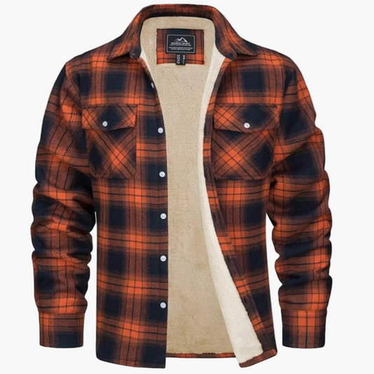 Men's Plaid Sherpa-Lined Fleece Jacket – Casual Winter Outdoor Shirt Jacket
