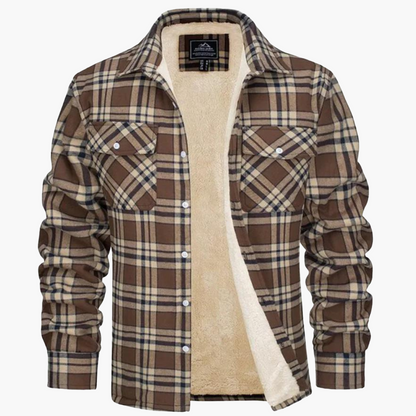 Men's Plaid Sherpa-Lined Fleece Jacket – Casual Winter Outdoor Shirt Jacket