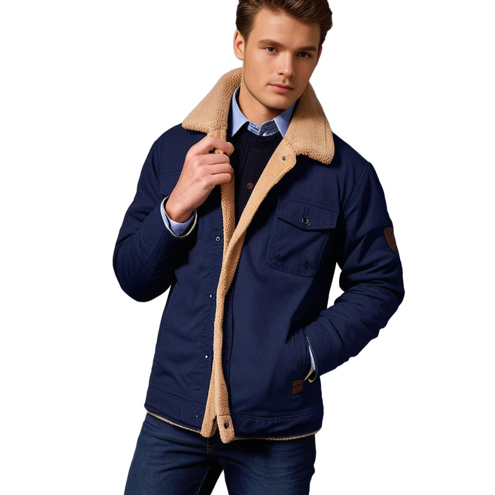 Men's Vintage Winter Bomber Jacket – Classic Warm Sherpa-Lined Casual Outerwear