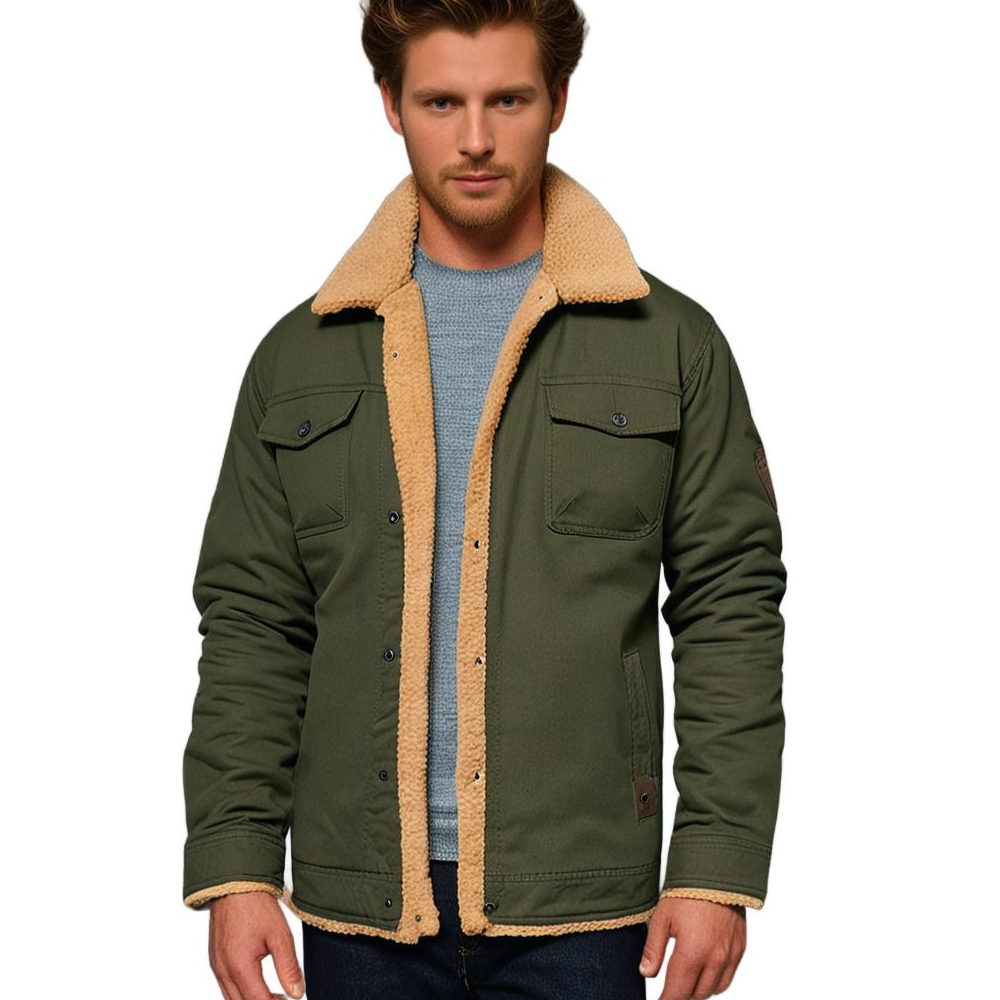 Men's Vintage Winter Bomber Jacket – Classic Warm Sherpa-Lined Casual Outerwear