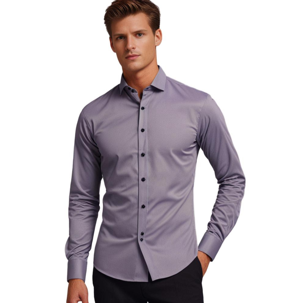 Men's Classic Stretch Dress Shirt – Slim Fit Business & Casual Long Sleeve Button-Down